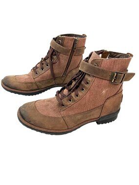 UGG Tulane Sherpa Lined WP Leather Canvas Zip Boots Womens 7 Brown